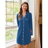 image:imageEkouaer Nightgowns for Women Long Sleeve Night Gown Button Pajama DressBlue