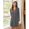 image:imageEkouaer Nightgowns for Women Long Sleeve Night Gown Button Pajama DressDark Grey