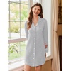 image:imageEkouaer Nightgowns for Women Long Sleeve Night Gown Button Pajama DressGrey
