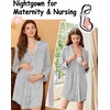 image:imageEkouaer Nightgowns for Women Long Sleeve Night Gown Button Pajama DressGrey