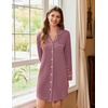 image:imageEkouaer Nightgowns for Women Long Sleeve Night Gown Button Pajama DressPink