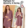 image:imageEkouaer Nightgowns for Women Long Sleeve Night Gown Button Pajama DressPink