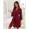 image:imageEkouaer Women Robes Knee Length Kimono Bathrobe Lightweight Soft Sleepwear1 Wine Red