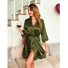 image:imageEkouaer Women Silky Satin Robe Lace Bridesmaid Bathrobes Kimono LoungewearArmy Green