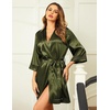 image:imageEkouaer Women Silky Satin Robe Lace Bridesmaid Bathrobes Kimono LoungewearArmy Green