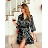 image:imageEkouaer Women Silky Satin Robe Lace Bridesmaid Bathrobes Kimono LoungewearBlack Leopard