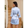 image:imageEkouaer Women Silky Satin Robe Lace Bridesmaid Bathrobes Kimono LoungewearBlue White Stripes