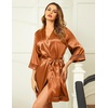 image:imageEkouaer Women Silky Satin Robe Lace Bridesmaid Bathrobes Kimono LoungewearCaramel Colour