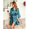 image:imageEkouaer Women Silky Satin Robe Lace Bridesmaid Bathrobes Kimono LoungewearCeladon Green