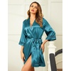image:imageEkouaer Women Silky Satin Robe Lace Bridesmaid Bathrobes Kimono LoungewearCeladon Green