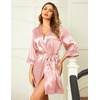 image:imageEkouaer Women Silky Satin Robe Lace Bridesmaid Bathrobes Kimono LoungewearChampagne