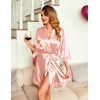 image:imageEkouaer Women Silky Satin Robe Lace Bridesmaid Bathrobes Kimono LoungewearChampagne