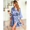 image:imageEkouaer Women Silky Satin Robe Lace Bridesmaid Bathrobes Kimono LoungewearCobalt Blue