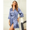 image:imageEkouaer Women Silky Satin Robe Lace Bridesmaid Bathrobes Kimono LoungewearCobalt Blue