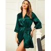 image:imageEkouaer Women Silky Satin Robe Lace Bridesmaid Bathrobes Kimono LoungewearDark Green