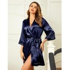 image:imageEkouaer Women Silky Satin Robe Lace Bridesmaid Bathrobes Kimono LoungewearDeep Blue
