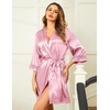image:imageEkouaer Women Silky Satin Robe Lace Bridesmaid Bathrobes Kimono LoungewearDeep Pink