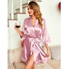 image:imageEkouaer Women Silky Satin Robe Lace Bridesmaid Bathrobes Kimono LoungewearDeep Pink