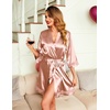 image:imageEkouaer Women Silky Satin Robe Lace Bridesmaid Bathrobes Kimono LoungewearDeep Pinkbean Paste