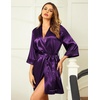 image:imageEkouaer Women Silky Satin Robe Lace Bridesmaid Bathrobes Kimono LoungewearDeep Purple