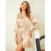 image:imageEkouaer Women Silky Satin Robe Lace Bridesmaid Bathrobes Kimono LoungewearFlesh Color