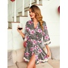 image:imageEkouaer Women Silky Satin Robe Lace Bridesmaid Bathrobes Kimono LoungewearFlower Leopard