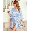 image:imageEkouaer Women Silky Satin Robe Lace Bridesmaid Bathrobes Kimono LoungewearGrey Blue