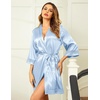 image:imageEkouaer Women Silky Satin Robe Lace Bridesmaid Bathrobes Kimono LoungewearGrey Blue