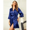 image:imageEkouaer Women Silky Satin Robe Lace Bridesmaid Bathrobes Kimono LoungewearNavy Blue