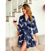 image:imageEkouaer Women Silky Satin Robe Lace Bridesmaid Bathrobes Kimono LoungewearNavy Blue Zebra