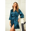 image:imageEkouaer Women Silky Satin Robe Lace Bridesmaid Bathrobes Kimono LoungewearPeacock Blue