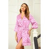 image:imageEkouaer Women Silky Satin Robe Lace Bridesmaid Bathrobes Kimono LoungewearPink Bowknot