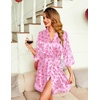 image:imageEkouaer Women Silky Satin Robe Lace Bridesmaid Bathrobes Kimono LoungewearPink Bowknot