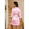 image:imageEkouaer Women Silky Satin Robe Lace Bridesmaid Bathrobes Kimono LoungewearPink White Stripes