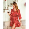 image:imageEkouaer Women Silky Satin Robe Lace Bridesmaid Bathrobes Kimono LoungewearRed Teddy