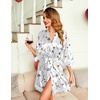 image:imageEkouaer Women Silky Satin Robe Lace Bridesmaid Bathrobes Kimono LoungewearWhite Flower