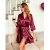 image:imageEkouaer Women Silky Satin Robe Lace Bridesmaid Bathrobes Kimono LoungewearWine Red