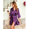 image:imageEkouaer Women Silky Satin Robe Lace Bridesmaid Bathrobes Kimono LoungewearWineberry
