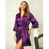 image:imageEkouaer Women Silky Satin Robe Lace Bridesmaid Bathrobes Kimono LoungewearWineberry