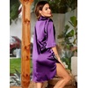 image:imageEkouaer Womens Satin Button Down Nightshirt 34 Sleeve Boyfriend NightgownBright Purple