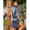 image:imageEkouaer Womens Satin Button Down Nightshirt 34 Sleeve Boyfriend NightgownDark Grey