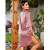 image:imageEkouaer Womens Satin Button Down Nightshirt 34 Sleeve Boyfriend NightgownDeep Pink