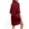 image:imageEkouaer Womens Satin Button Down Nightshirt 34 Sleeve Boyfriend NightgownWine Red
