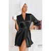 image:imageEkouaer Womens Satin Robes Short Silk Kimono Bath Robe with Pockets01black