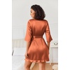 image:imageEkouaer Womens Satin Robes Short Silk Kimono Bath Robe with PocketsBrown