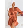 image:imageEkouaer Womens Satin Robes Short Silk Kimono Bath Robe with PocketsBrown