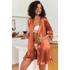 image:imageEkouaer Womens Satin Robes Short Silk Kimono Bath Robe with PocketsBrown