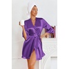 image:imageEkouaer Womens Satin Robes Short Silk Kimono Bath Robe with PocketsDeep Purple