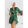 image:imageEkouaer Womens Satin Robes Short Silk Kimono Bath Robe with PocketsEvergreen