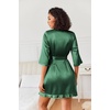 image:imageEkouaer Womens Satin Robes Short Silk Kimono Bath Robe with PocketsEvergreen